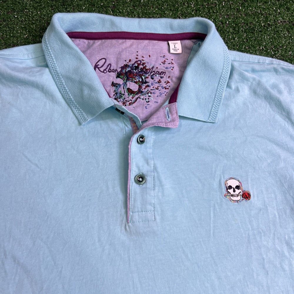 Robert Graham Blue Classic Fit Polo‎ Skull Rose Short Sleeve Shirt Mens Large